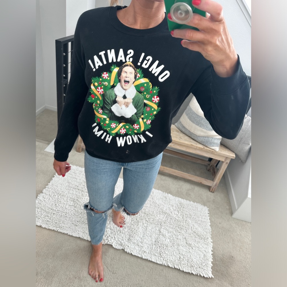 ELF OMG Santa black lightup I Know Him Holiday Ugly Sweater Christmas Festive XS - Picture 4 of 13